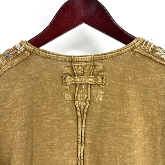 CAITE Embroidered Top Womens Small Bohemian Cotton Half Sleeve Brown Anthro - Picture 10 of 10
